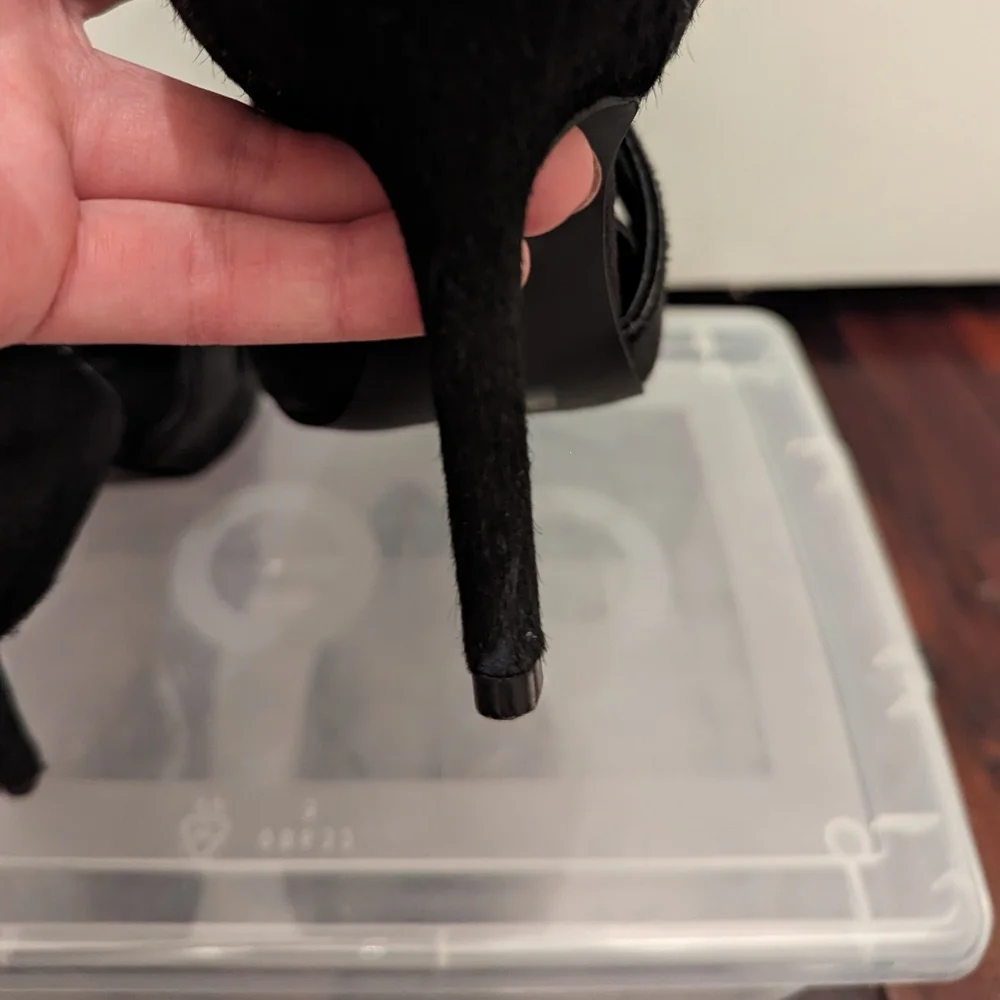 Nine West Black Pointed Toe Lace Up Cow Fur Heels Size 6.5 - Picture 11 of 13